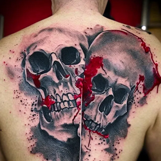 Image similar to skull covered and dripping in blood, tattoo