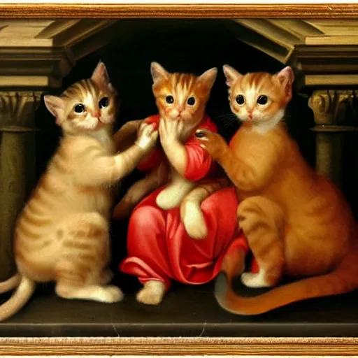 Image similar to Renaissance painting portrait of kittens