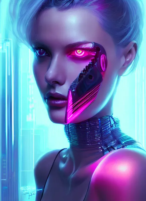 Prompt: portrait of female cyberpunk humanoid, transparent acrylic fashion wear, intricate, elegant, cyber neon lights, highly detailed, digital photography, artstation, glamor pose, concept art, smooth, sharp focus, art by artgerm and greg rutkowski