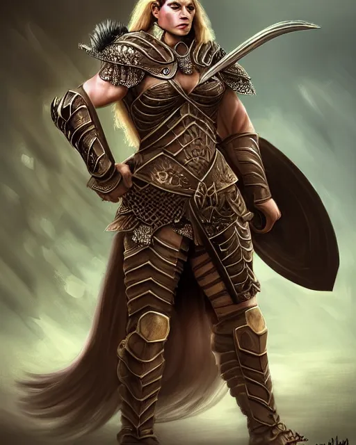 Image similar to a fierce and muscular warrior princess in full armor, fantasy character portrait by yael nathan