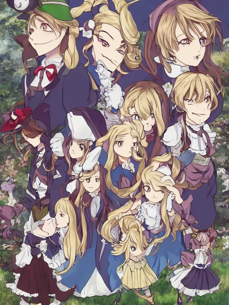 Image similar to [ alice in wonderland ] headshot in isekai style