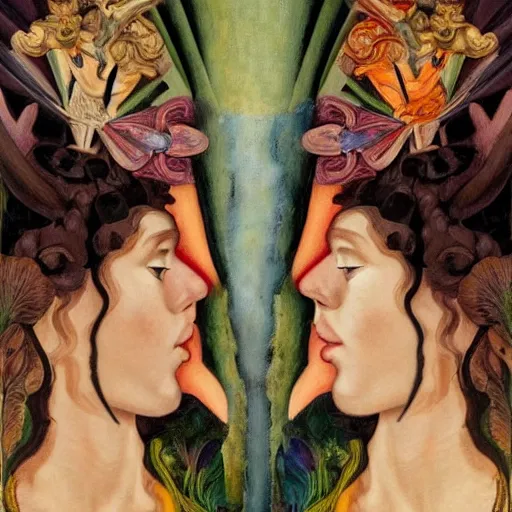 Image similar to a masterpiece painting of a facemask made of stylized flowers, by evelyn de morgan and diego rivera and john watkiss and annie swynnerton, art deco shaman, art brut, symbolist, dramatic cinematic lighting, god rays, iridescent beetles, clean crisp graphics, smooth sharp focus, extremely detailed