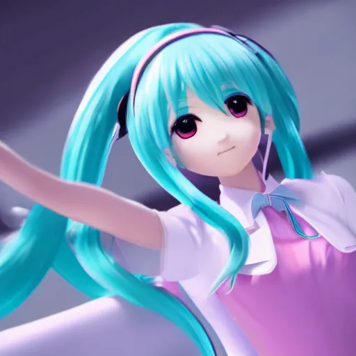 Prompt: Hatsune Miku in a dress Highly Detailed, Photorealism, HD quality, 8k resolution, cinema 4d, 3D, unreal engine 5, high quality, beautiful, cinematic —ar 16:9