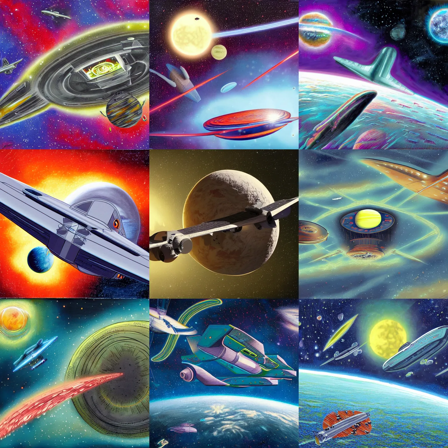 Prompt: starship floating into whormhole, principal art illustration, colorfull, science magazine