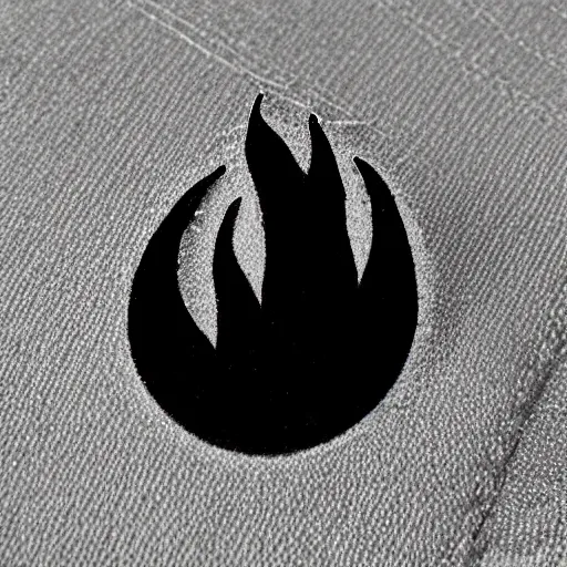 Image similar to simple yet detailed retro 1 9 7 0 s minimalistic clean fire flame enamel pin, use of negative space allowed, artwork created by mike mignola and bansky in the style of a tattoo stencil, shaded ink illustration, black and white only, smooth curves