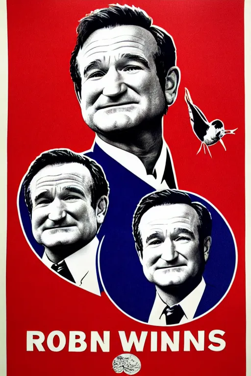 Image similar to Robin Williams presidential campaign poster, realistic, distressed paper, 8k high definition, intricate, elegant, in the style of James Montgomery Flagg