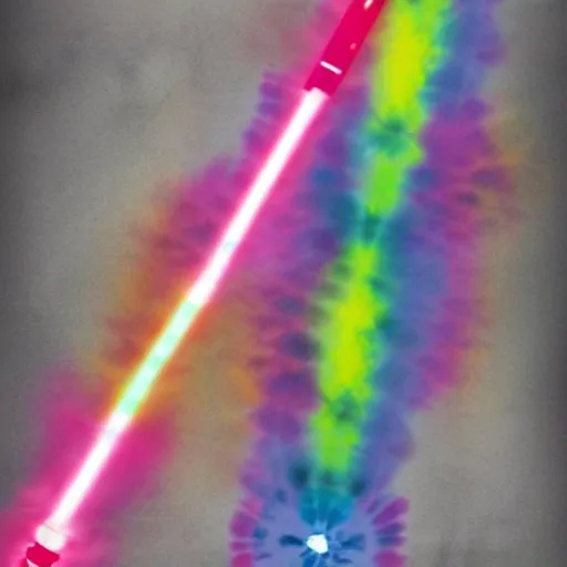 Image similar to a light saber made of tie dye colors inside