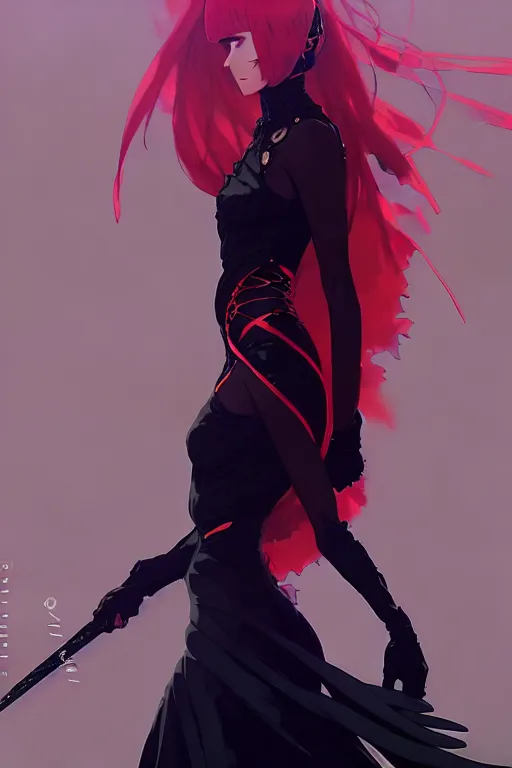 Image similar to a ultradetailed beautiful panting of artoria pendragon in a black dress, by conrad roset, greg rutkowski and makoto shinkai, trending on artstation