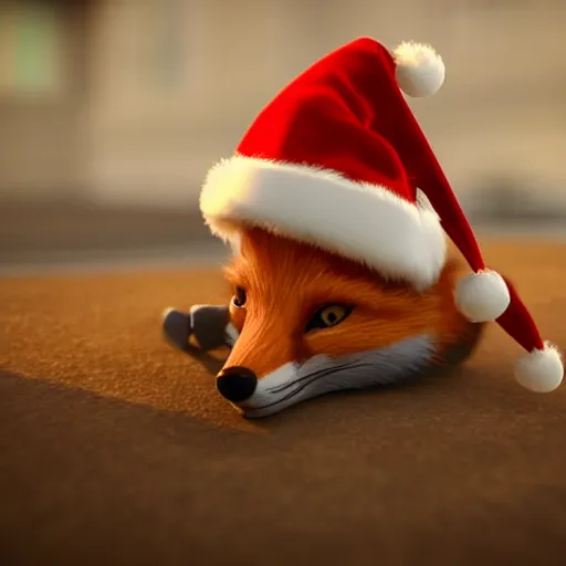Prompt: cute fox, wearing santa hat, realistic cinematic lighting, establishing action shot, ultra detailed, hyper realism, photo, octane render, 8k