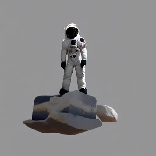 Image similar to an astronaut standing on the ground and a small trippy aggressive centaur standing on that poor human being standing on all fours astronaut raising his arms up, really trying to ride it, the horse is on his shoulders and grabbing them, minimalist style, 3 d render, isometry