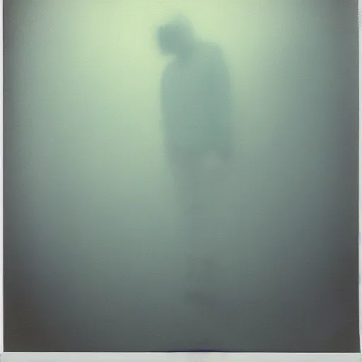 Image similar to you are lost in your mind, alone, polaroid, laminal space, foggy