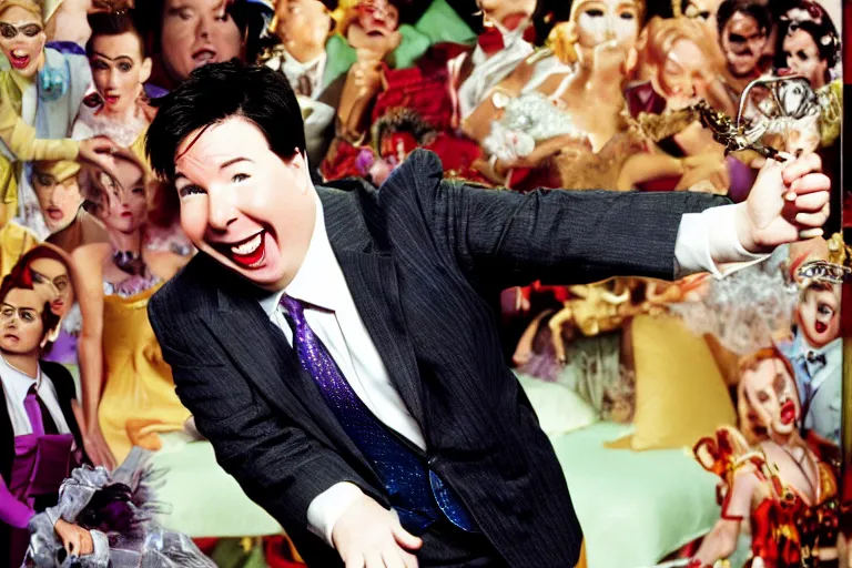 Prompt: michael mcintyre in the film breakfast at tiffanys. by david lachapelle