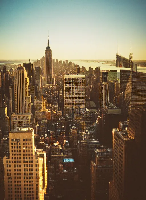 Image similar to a 3 5 mm photo of an alien spaceship destroying new york city, bokeh, canon 5 0 mm, cinematic lighting, dramatic, film, photography, golden hour, depth of field, award - winning, 3 5 mm film grain