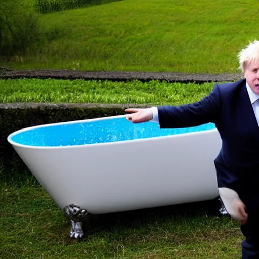 Prompt: boris johnson in a bathtub filled with beans beans beans