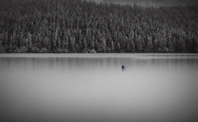 Prompt: baba yaga, lake by Jakub Rozalski, lomography photo, blur, unfocus, monochrome