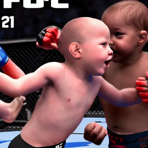 Image similar to babies fighting in the ufc, 4 k, photorealistic