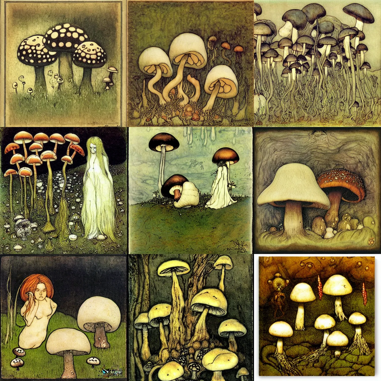 Image similar to poisonous mushrooms by John Bauer