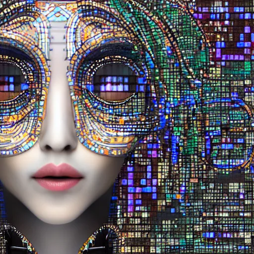 Prompt: portrait mosaic of a beautiful Humanoid Robot with robot ears and eyes, 4k, intricate details, digital, neoclassical
