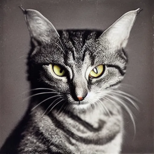 Image similar to vampire tabby cat “ irving penn ” portrait