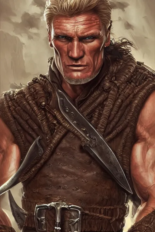 Image similar to ultra realistic illustration, hulking herculean dolph lundgren as a rogue pirate thief from baldurs gate and diablo, intricate from baldurs gate, elegant, highly detailed, digital painting, artstation, concept art, smooth, sharp focus, illustration, art by artgerm and greg rutkowski and alphonse mucha