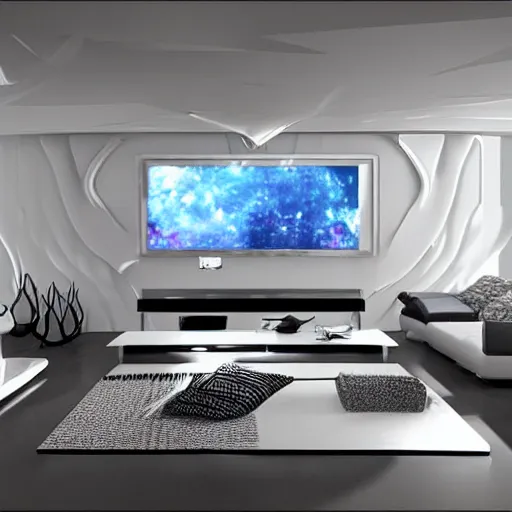 Prompt: futuristic high tech interior living room. digital art