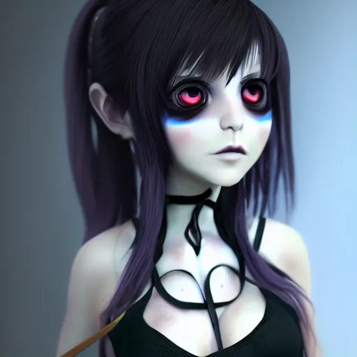 Prompt: portrait of darkness witch as an anime girl, inspired by Tim Burton, unreal engine render, volumetric light, high détail