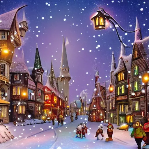 Prompt: wizard town in the snow