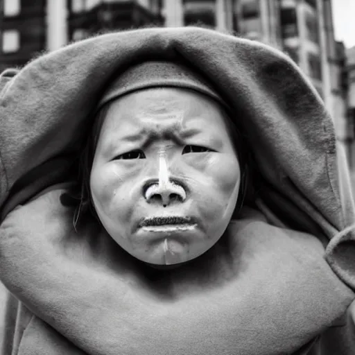 Image similar to hunnic protester face elongated cranium photo black and white wide angle lense