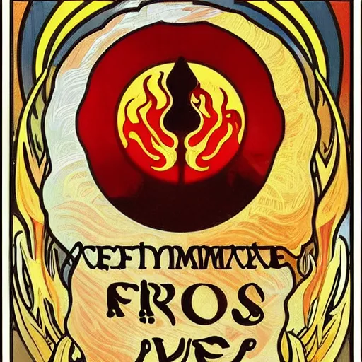 Image similar to minimalistic fire flames warning label art by alphonse mucha, smooth curves, behance