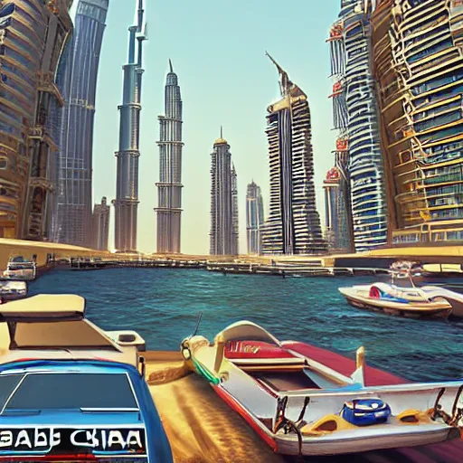 Image similar to gta : dubai, by sebastian bacala