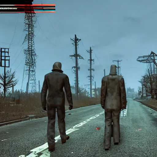Prompt: Abbey Road post-nuclear war in Fallout 4, in game screenshot