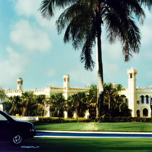 Prompt: photo of Mar-a-Lago being raided by fbi, cinestill, 800t, 35mm, full-HD