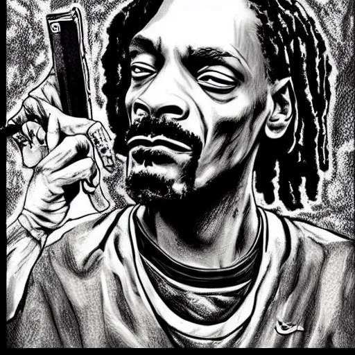 Image similar to snoop dogg drawn in walking dead art style comic