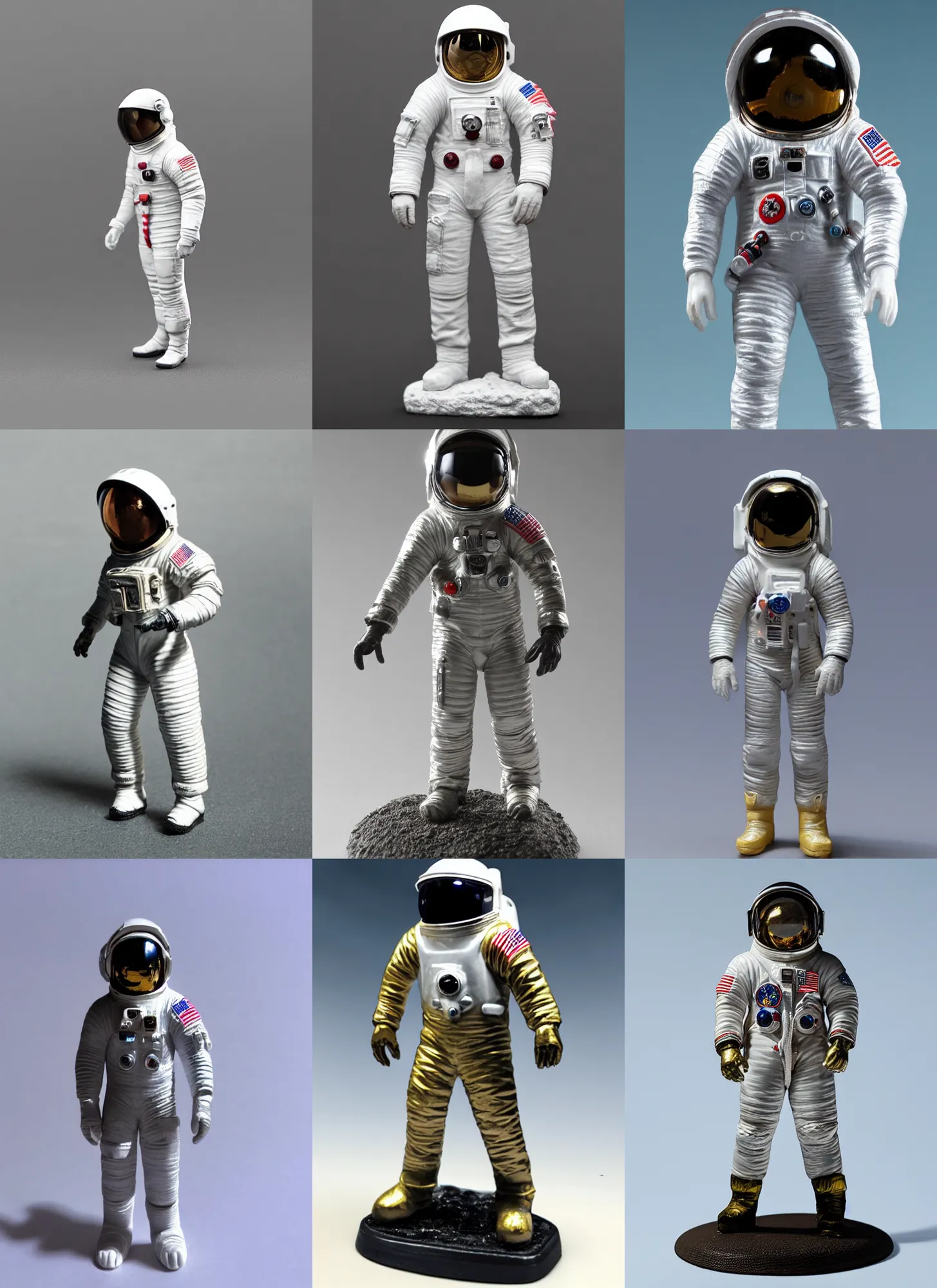 Prompt: 80mm resin detailed miniature of an astronaut, full body, helmet, boots, symbol, textured base; Miniature Product Photos, 4K, view from front