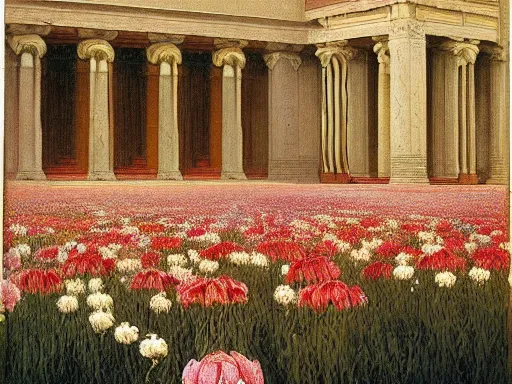 Prompt: A Beautiful View of the Grand Temple of Flowers, by Elihu Vedder and Arthur von Ferraris, cinematic