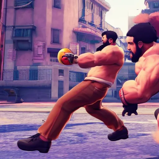 Prompt: a bearded man with short hair, brown eyes, using soccer balls as weapons in street fighter 5, game,