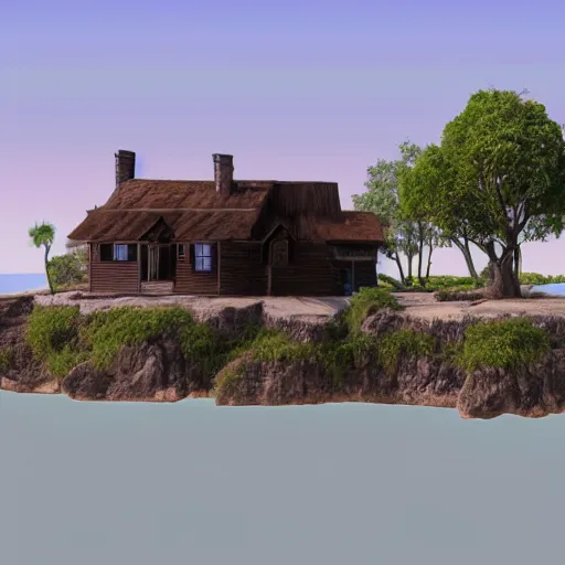 Prompt: house on the island rock, unreal engine, high detail, realism, award winning, detailed lighting