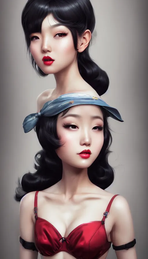 Image similar to a pin up and beautiful fashion and charming and dreamlke asian girl, lv jewelry, art by artgerm & jeehyung lee & wlop, hyperdetailed, 8 k realistic, symmetrical, frostbite 3 engine, cryengine, dof, trending on artstation, digital art