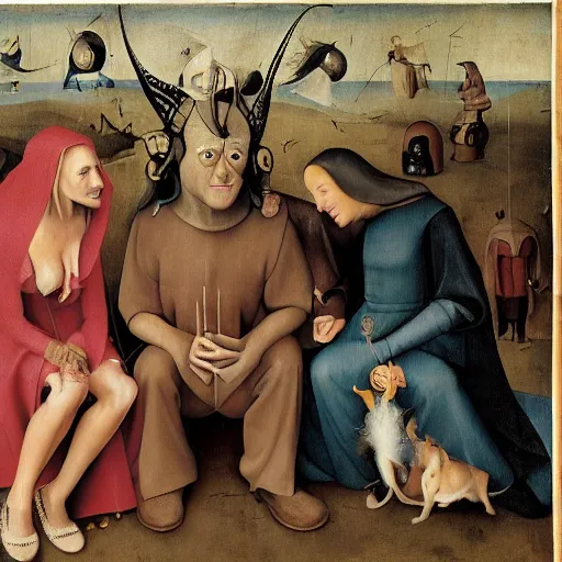 Image similar to the cast of friends, pained by hieronymus bosch