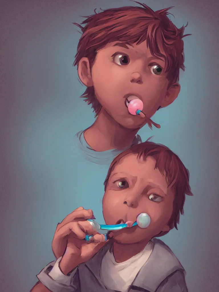 Image similar to close up! kid blowing bubble gum, disney concept artists, blunt borders, rule of thirds