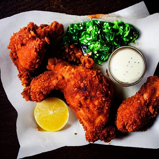 Image similar to mouthwatering fried chicken, food photography