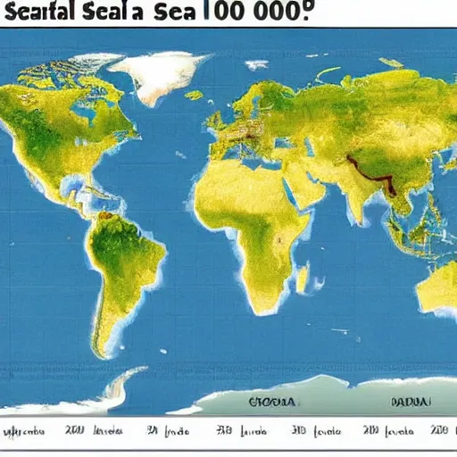 Image similar to a map of the world where the sea level has risen 100 meters