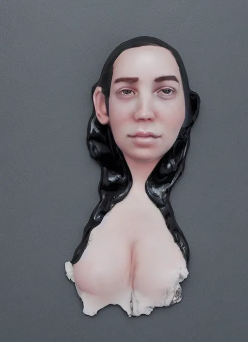 Prompt: portrait of a girl, resin dripping down her, hyper-realistic, high-tech