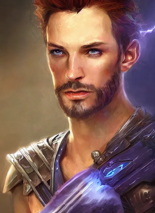 Image similar to very short hair and stubble adc, dndbeyond, bright, colourful, realistic, dnd character portrait, full body, pathfinder, pinterest, art by ralph horsley, dnd, rpg, lotr game design fanart by concept art, behance hd, artstation, deviantart, global illumination radiating a glowing aura global illumination ray tracing hdr render in unreal engine 5
