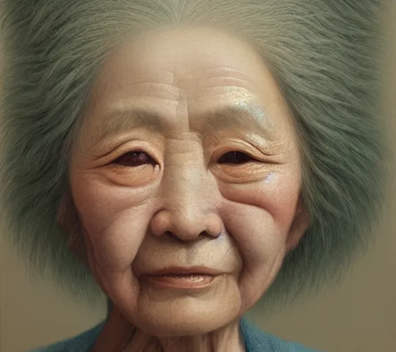 Image similar to detailed pastel colors portrait of an old woman with hair made of leaves, by hsiao - ron cheng, fine detail, 8 k