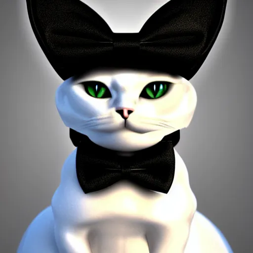 Image similar to a cat wearing a top hat and a bow tie, an ambient occlusion render by anne stokes, polycount contest winner, new objectivity, daz 3 d, rendered in maya, sketchfab