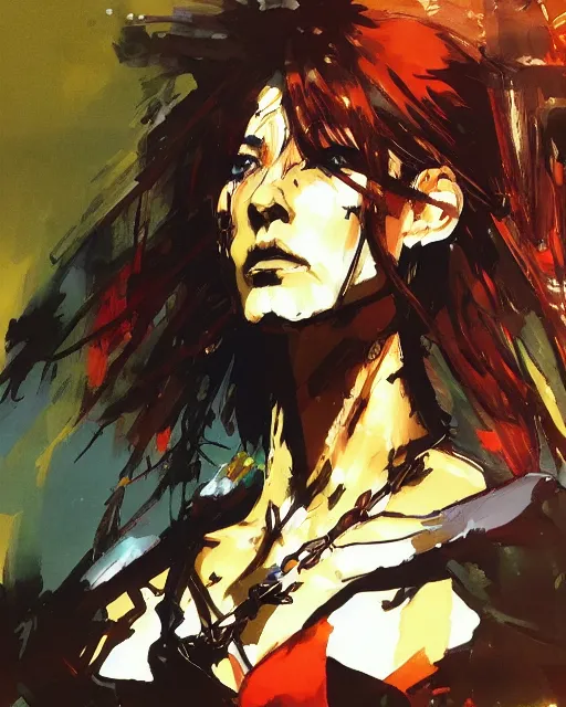 Prompt: a beautiful painting of Rylai by Yoji Shinkawa, strong lines and bold colors, limited color palette, atmosphere and tension, Japanese, trending on artstation