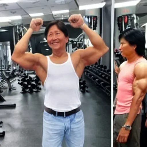 Image similar to bongbong marcos as gigachad flexing at the gym, muscular, on steroids,