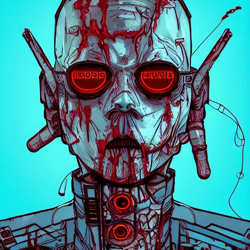 Image similar to cyberpunk zombie as the leader of a futuristic communist nation, cybernetics, sharp lines, digital, artstation, colored in