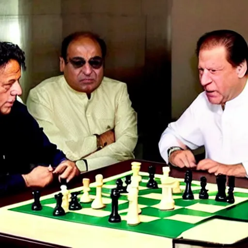 Prompt: Imran Khan and Nawaz Sharif playing chess